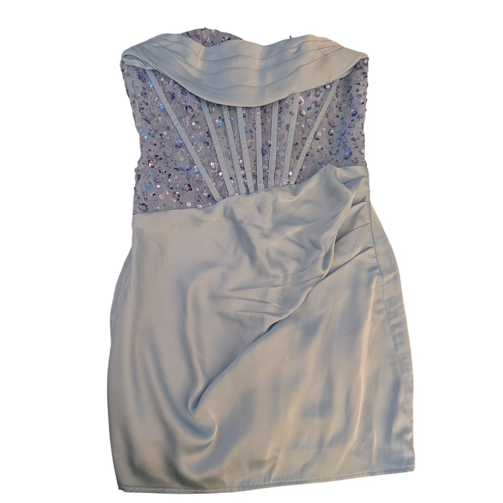 Fashion Blue Sequin Corset Mini Dress Lace Up Back Prom Size 8 NEW homecoming